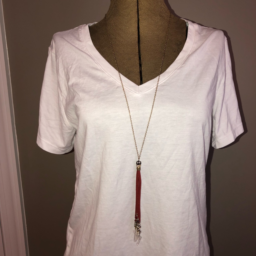 Simply Noelle - Long Crystal Tassle Necklace In Burgundy